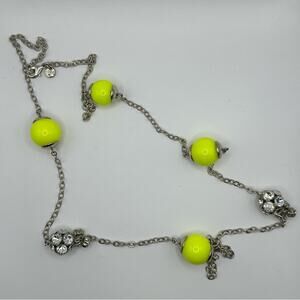 LOFT silver tone necklace Yellow Balls Crystal disco ball Long Costume Jewelry